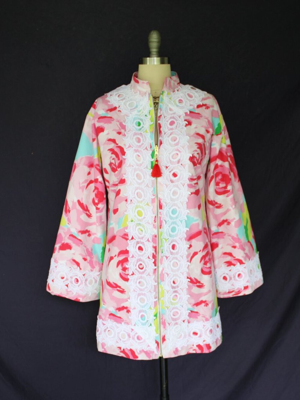 Rare custom Lilly Pulizer caftan tunic kimono dress First Impression lace tassel - Picture 4 of 10